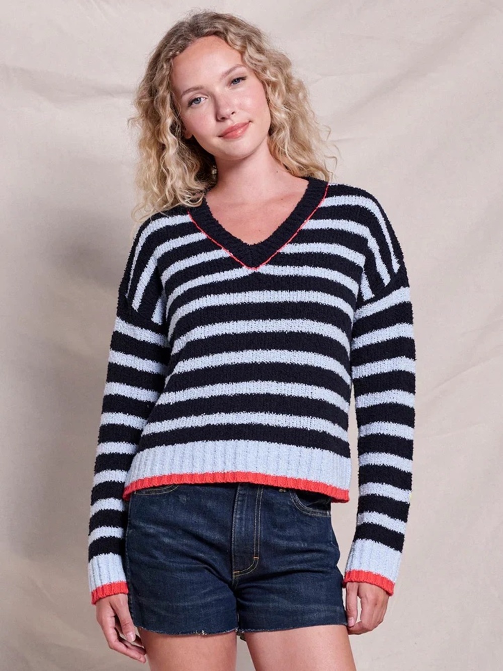 Sundry Striped V-Neck Sweater